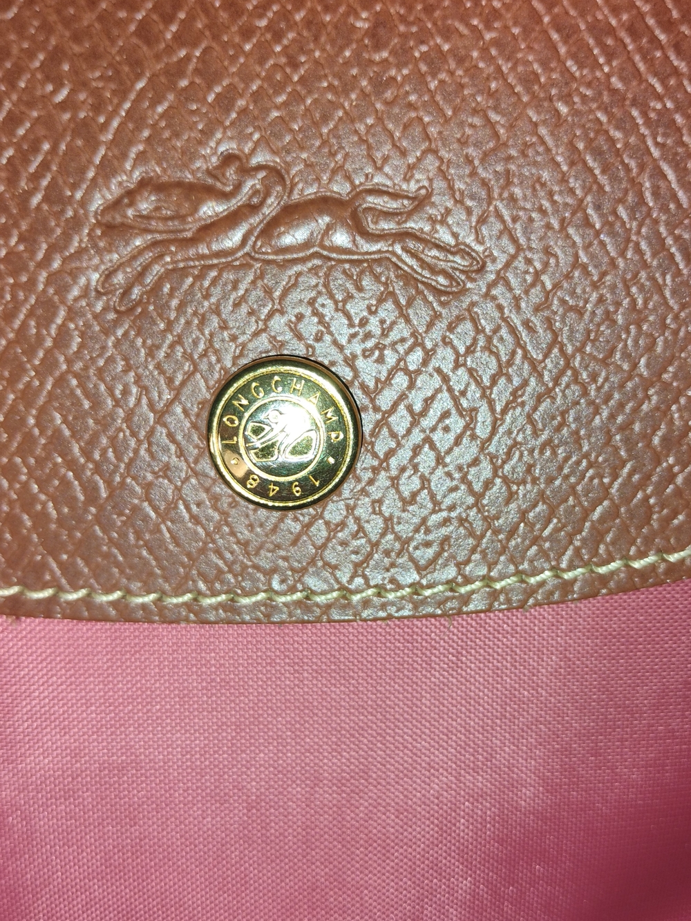 Longchamp Pink Nylon Tote with Brown Trim - Picture 2 of 10